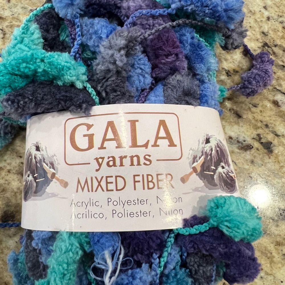 Gala Yarns Mixed Fiber Blue Teal Purple Variegated Novelty Boucle Yarn 50g - Picture 2 of 4